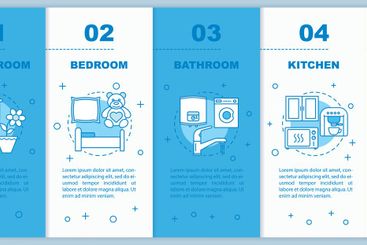 Domestic life onboarding mobile web pages vector template
