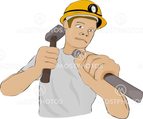 Builder or the miner works with a hammer and a chisel