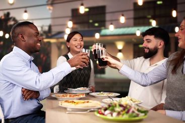 Group Of People And Dinner Party Celebration