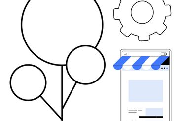 Growth, technology, and online storefront concept with...