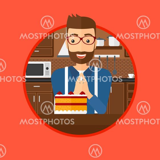 Man looking at cake with temptation.