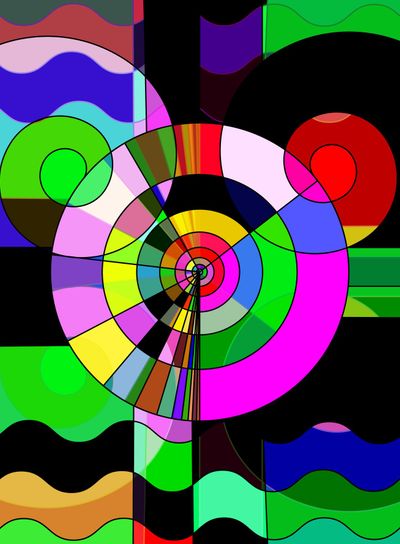 colored background image of abstract discks ans waves