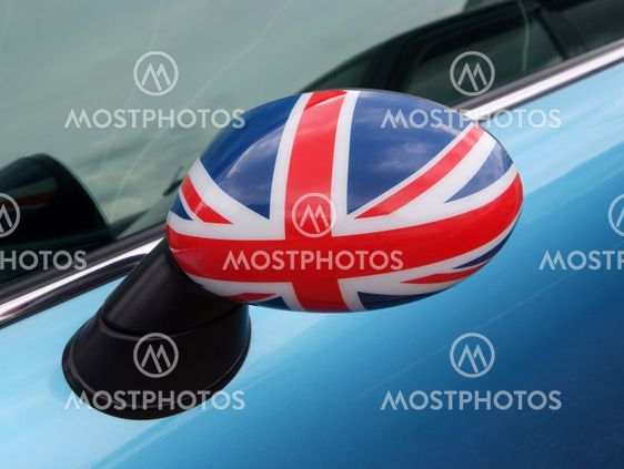 British flag on the car side mirror
