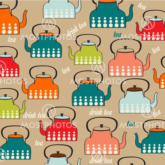 Seamless pattern with vintage Kettles