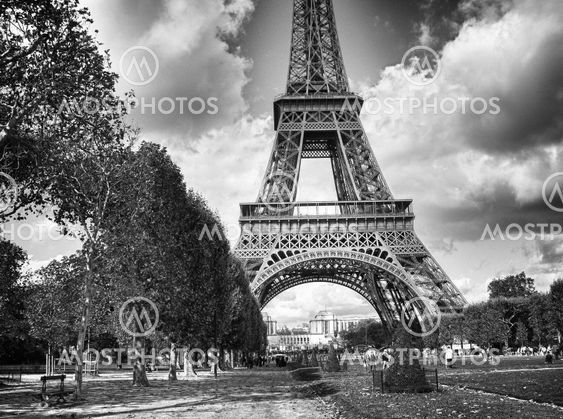 Dramatic Black and White view of Eiffel Tower