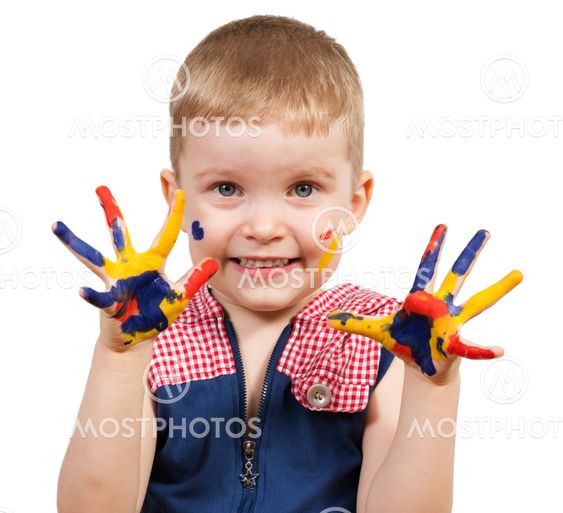 boy with painted hands