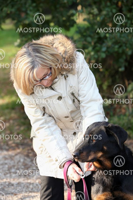 Woman walking her dog