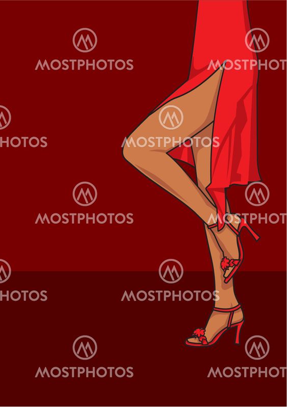 Legs of woman in a red dress