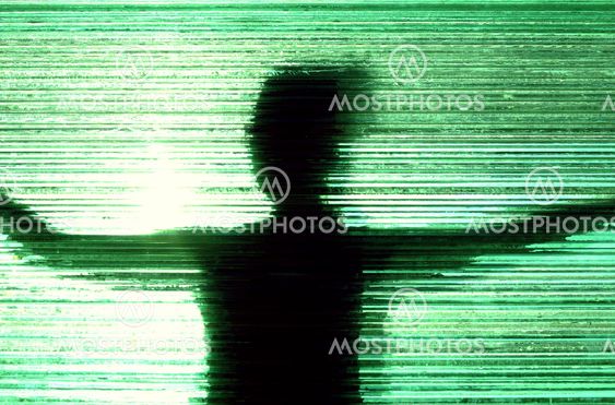 Woman behind textured glass