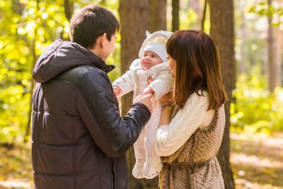 love, parenthood, family, season and people concept -...