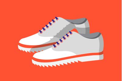 Cute Vogue Shoes Isolated on Red, Colorful Image