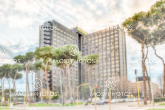 Defocused background of a modern building in Rome, Italy