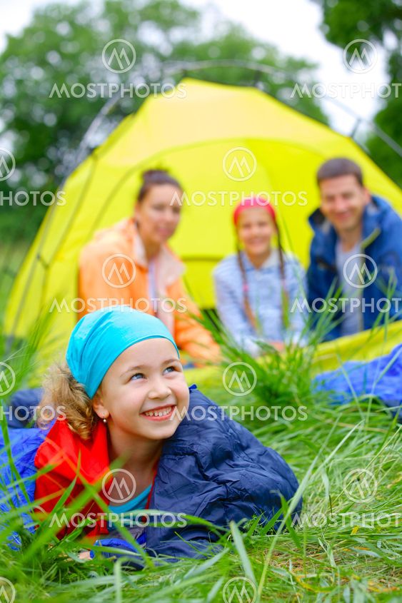 Young girl camping