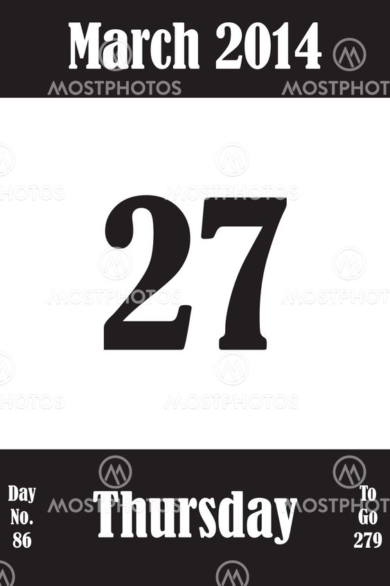27 March 2014 Calendar Page with number of the day and...