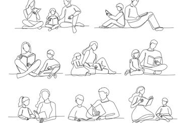 One line reading for kids. Readers family, parents read...