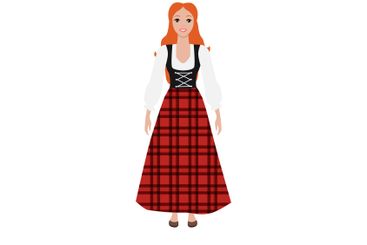 Woman in Traditional Red Plaid Dress with White Blouse...