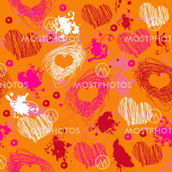 Orange texture with drawn splashes and hearts
