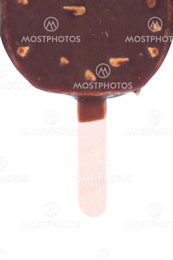 Chocolate-coated blocks of ice cream on stick.