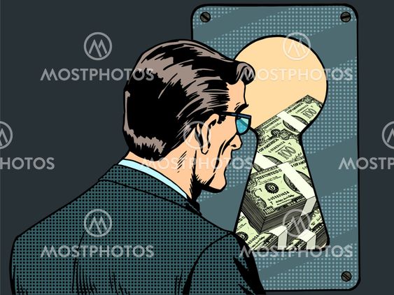 Financial security man money keyhole