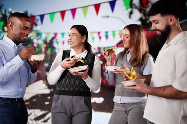 Group Of Friends Having Fun Eating Street Food