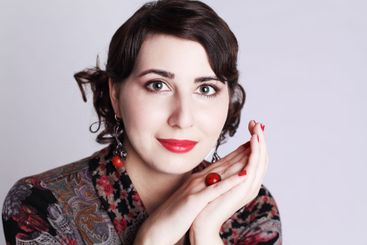 Cheerful brunette woman retro style fashion beauty portrait