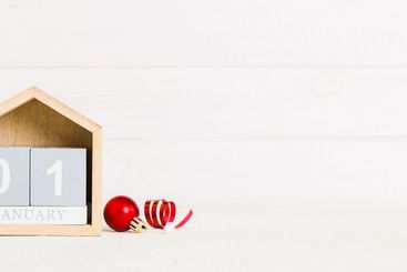 1 january. Christmas composition on colored background...