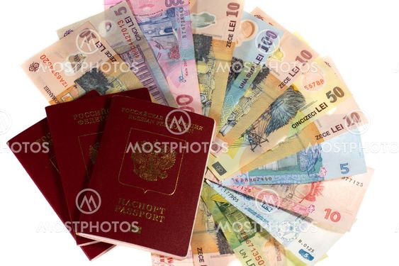 Many banknotes and passports