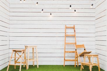 Wooden staircase ladder as the interior decoration