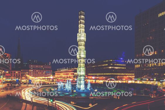 Sergels torg with its famous obelisk in the center during...