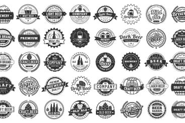 Big set of vintage monochrome brewing company logo...