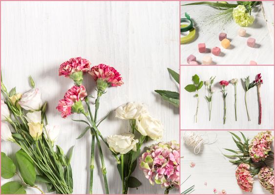 The florist desktop with working tools