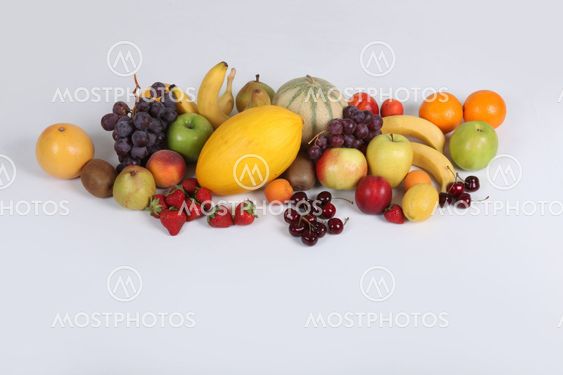 Studio shot illustrating a variety of fruit