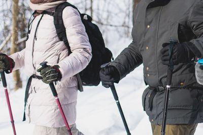 Process of winter hiking in Scandinavia, landscape view...