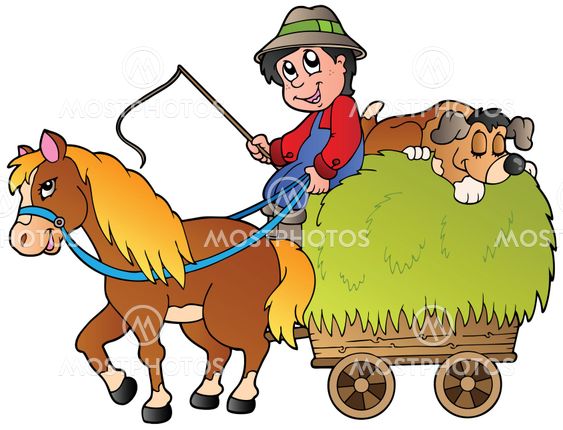 Hay cart with cartoon farmer