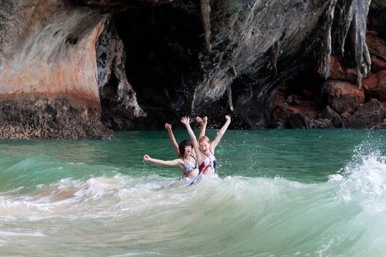 Girls swimming in the sea