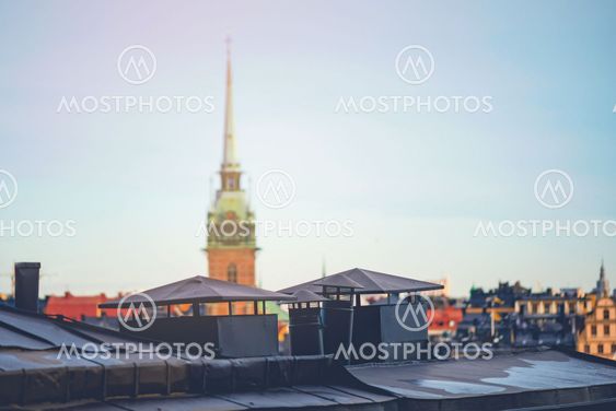 German church in the middle of Stockholm Old town with...