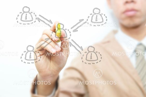 Business man write social network image on the screen...