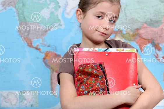 Young girl in geography class