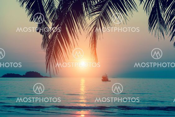 Beautiful sunset at tropical sea coast.