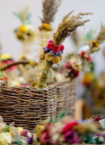 Traditional Lithuanian Easter palms known as verbos sold...