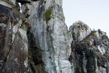 Large rocky rocks. Rocks of rocks. Gray moss-covered rocks