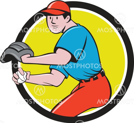 Baseball Player OutFielder Throwing Ball Circle Cartoon
