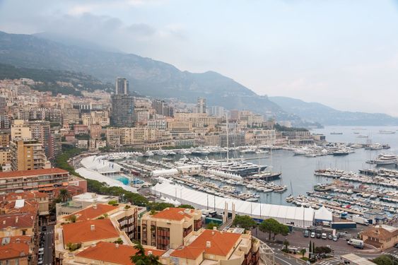 Aerial View on Monaco Harbor with Luxury Yachts, French Riviera