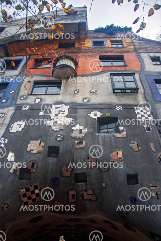 Colorful fassade of Hundertwasser house in Vienna Austria