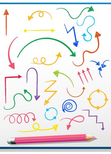 Coloured arrow doodles on paper with colourful pencils