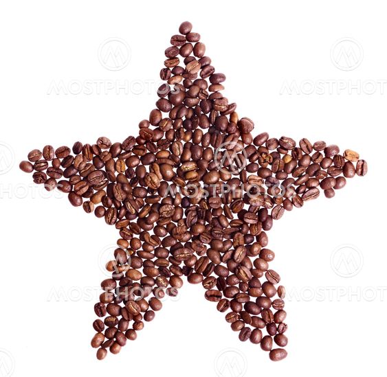star from coffee beans isolated on white