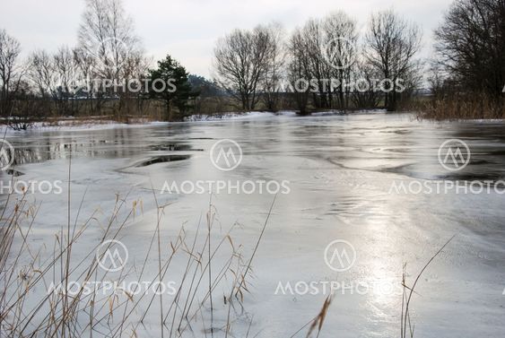 Reflections at icy pond