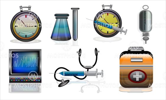 Healthcare concept - Collage of a set of different medical tools