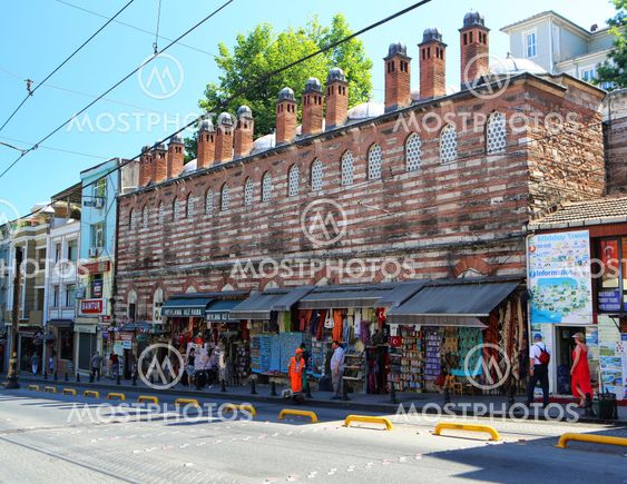 A parade of old shops near Çemberlitaş Square in central Istanbul, Turkey