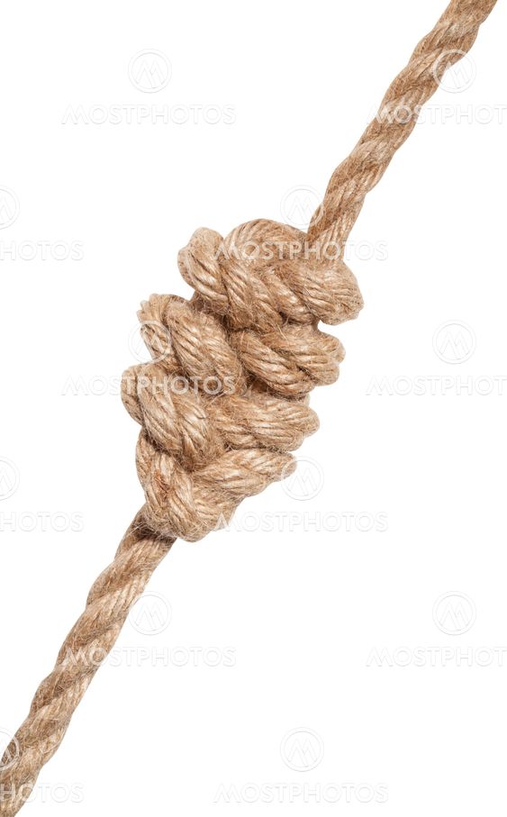 multiple figure-eight knot tied on thick jute rope
